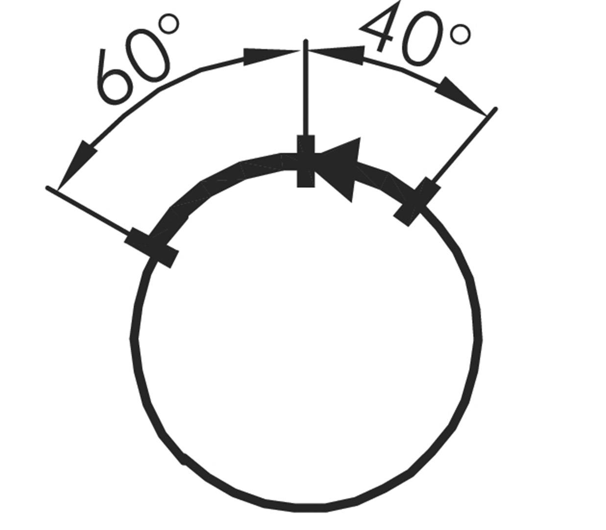 Kreis mit zwei Winkeln, 60° und 40°, markiert durch Pfeile.