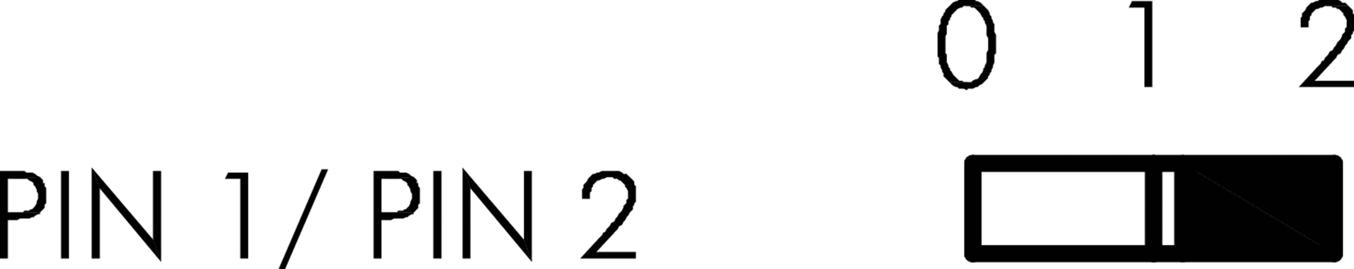 'PIN 1/PIN 2'-Schalterdarstellung mit drei Positionen: 0, 1 und 2. Der Schalter ist auf Position 1 eingestellt.