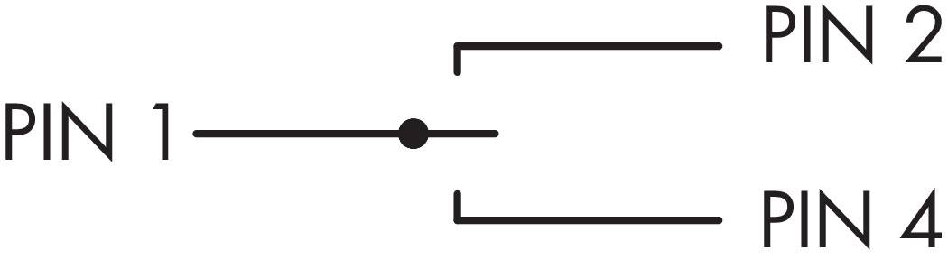 Schaltkreis zeigt Verbindung von 'PIN 1' mit 'PIN 2'; 'PIN 4' getrennt.