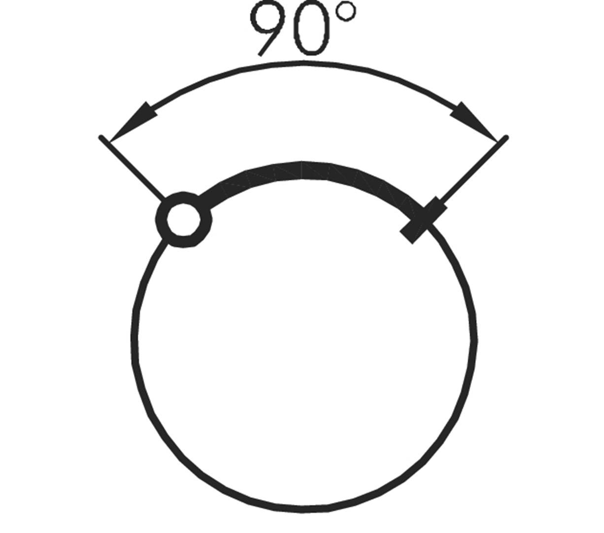 Eine Illustration zeigt einen Kreis mit einem 90-Grad-Winkel in einem Abschnitt, markiert durch zwei Pfeile und eine Linie.