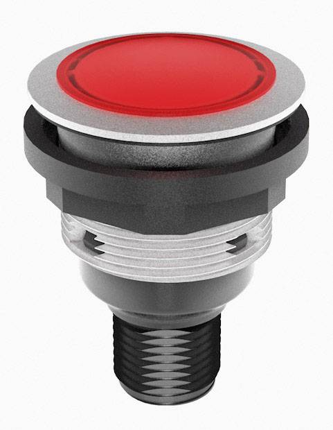 Roter Not-Aus-Taster in Industrieanwendung, isoliert auf weißem Hintergrund.