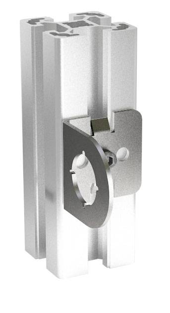 Aluminiumschiene mit Befestigungswinkel, verwendbar für modulare Konstruktionen; Detailansicht zeigt Befestigungsöffnungen.