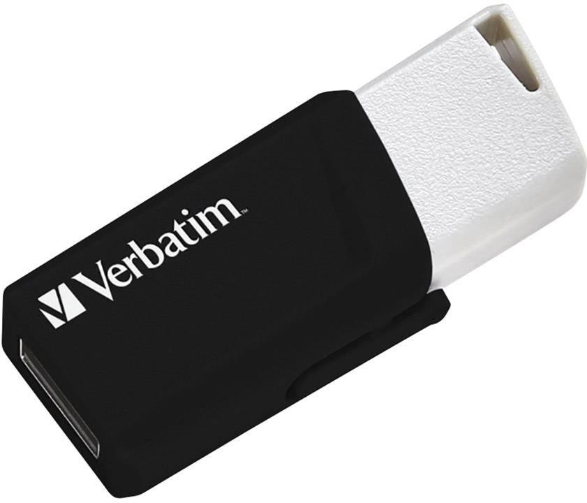 Ein schwarzer USB-Stick der Marke Verbatim mit ausfahrbarem Anschluss.