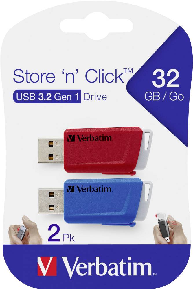 Verbatim V Store N CLICK USB-Stick 32GB Rot, Blau 49308 USB-A (USB 3.2 Gen 1)