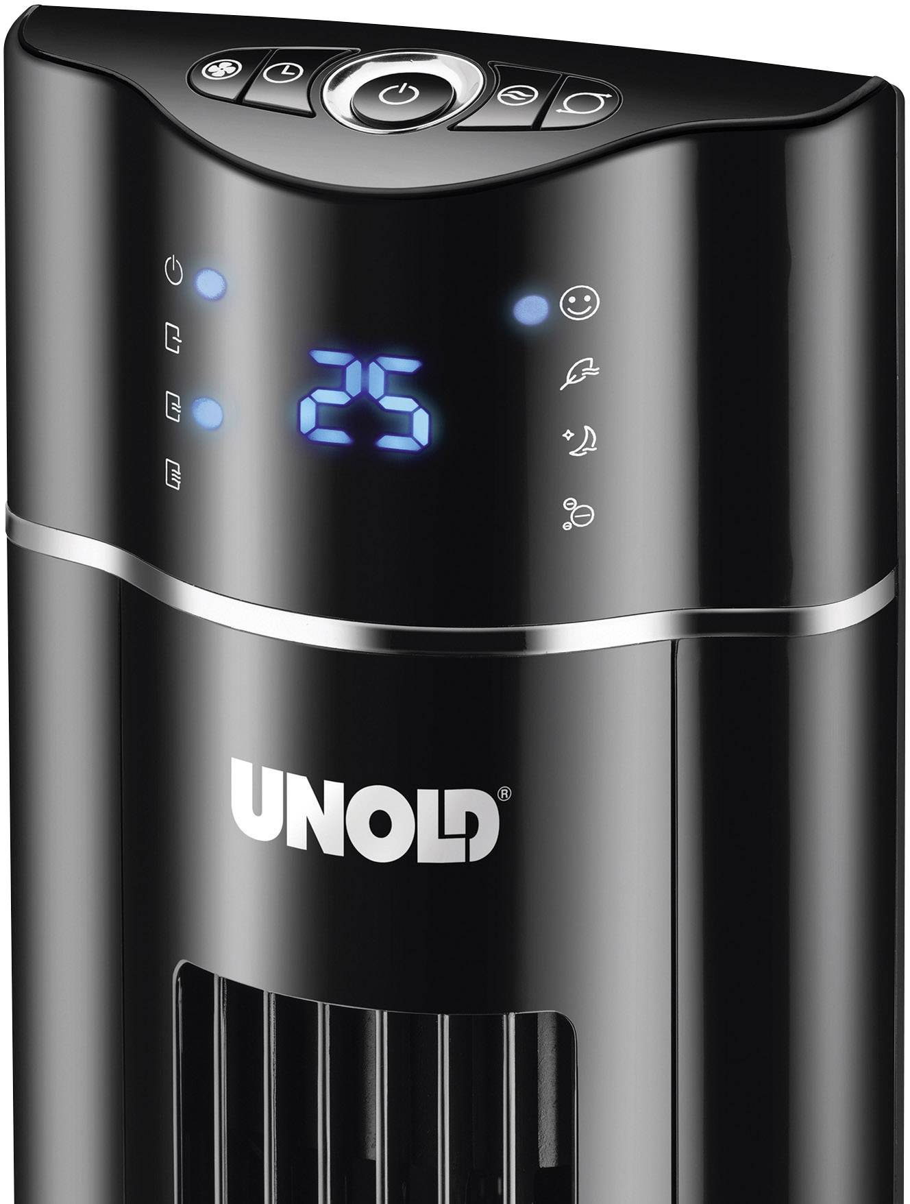 Unold Skyline Turmventilator 60 W (L x B x H) 325 x 325 x 1066 mm Schwarz mit Fernbedienung, Oszillierend, Timer, LED-Display