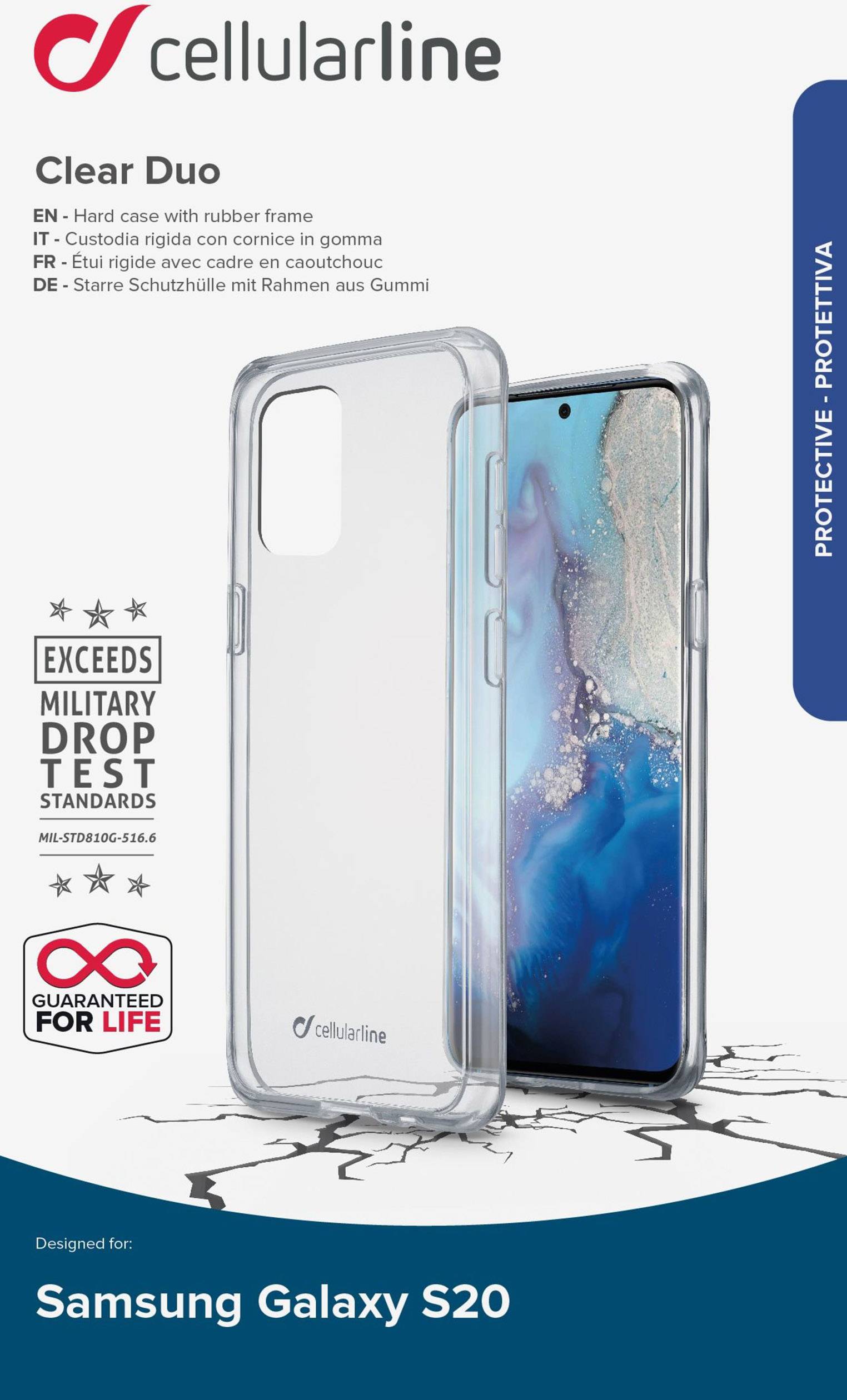 Cellularline CLEARDUOGALS11ET Backcover Samsung Galaxy S20 Transparent Spritzwassergeschützt, Stoßfest