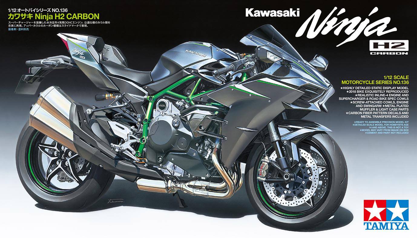 Tamiya 14136 Kawasaki Ninja H2 Carbon Motorradmodell Bausatz 1:12