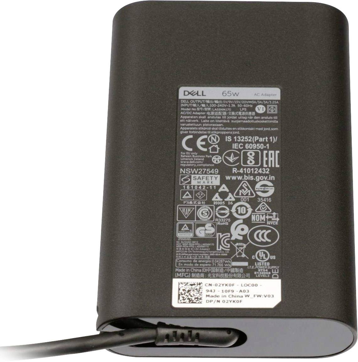 Dell M1WCF Notebook-Netzteil 65 W 20 V/DC 3.25 A