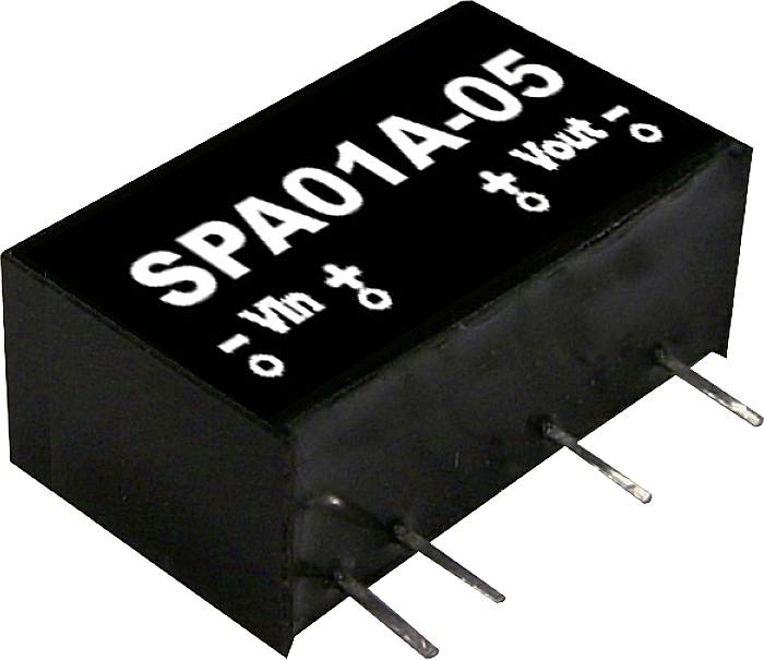 Schwarzes elektronisches Bauteil mit der Aufschrift 'SPA01A-05'. Es hat mehrere Anschlusspins und ist wahrscheinlich ein Konverter-Modul.