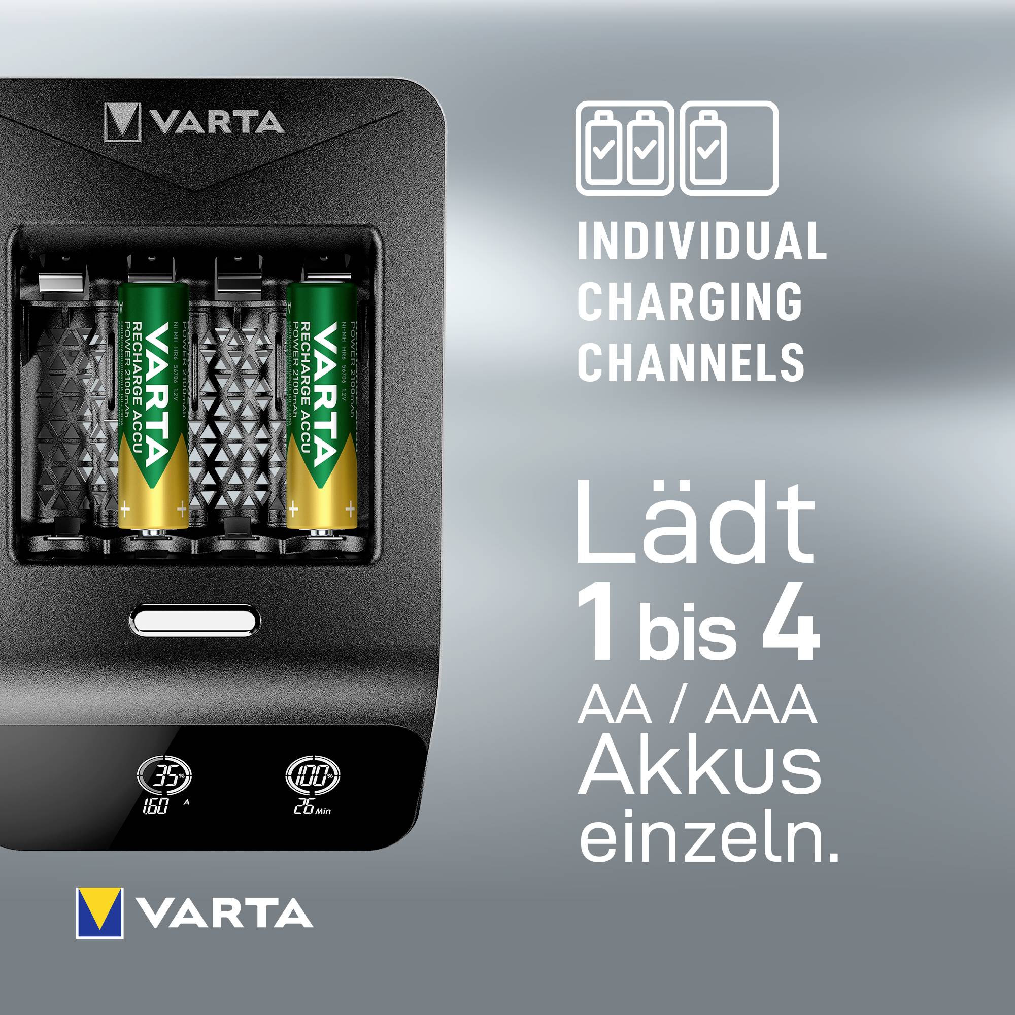 Varta LCD Ultra Fast Ch.+ 4x 56706 Rundzellen-Ladegerät NiMH Micro (AAA), Mignon (AA)