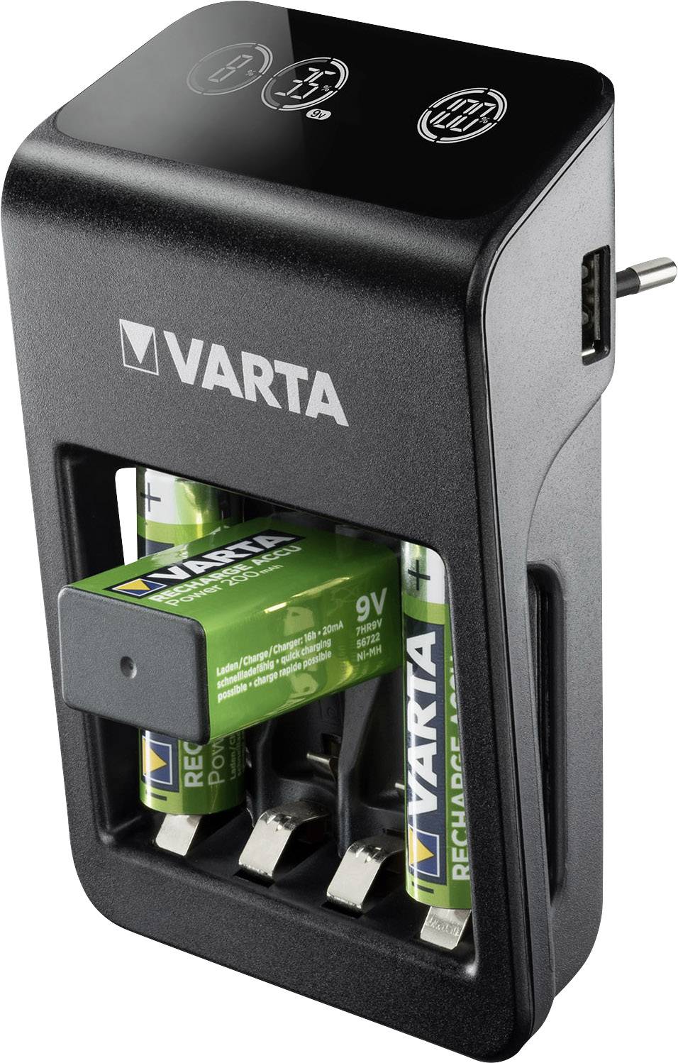 Varta LCD Plug Charger+ 4x 56706 Rundzellen-Ladegerät NiMH Micro (AAA), Mignon (AA), 9 V Block