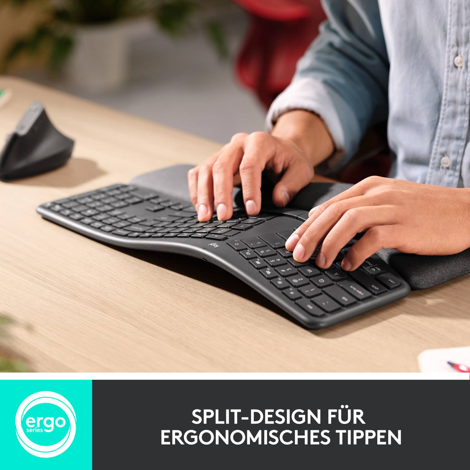 Logitech ERGO K860 Kabellos Tastatur Deutsch, QWERTZ Schwarz Geteilte Tastatur, Ergonomisch, Handballenauflage, Schmutzabweisend