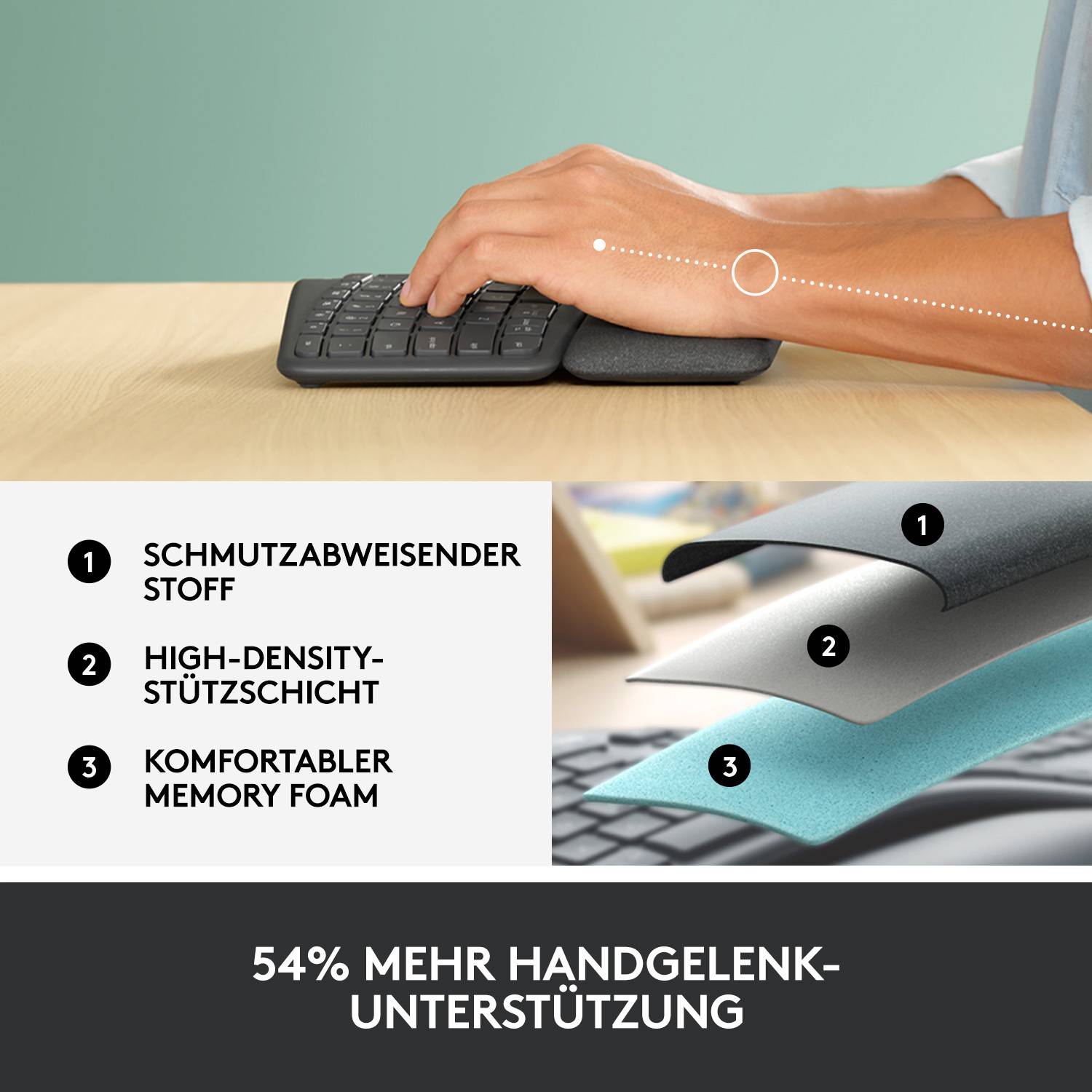 Logitech Ergo K860 Tastatur - Kabellos, Ergonomisch, Schwarz