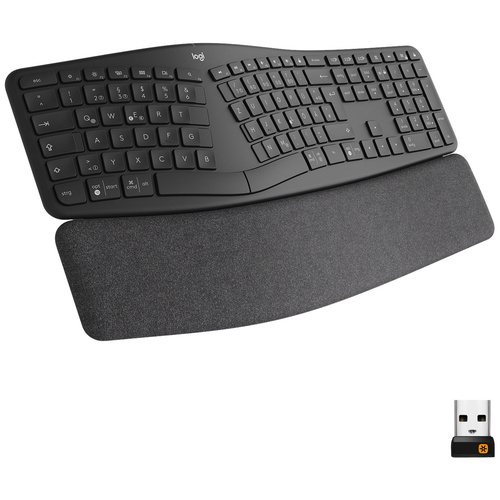 Logitech ERGO K860 sans fil Clavier allemand, QWERTZ noir clavier partagé, ergonomique, repose-poignet, résistant à la saleté