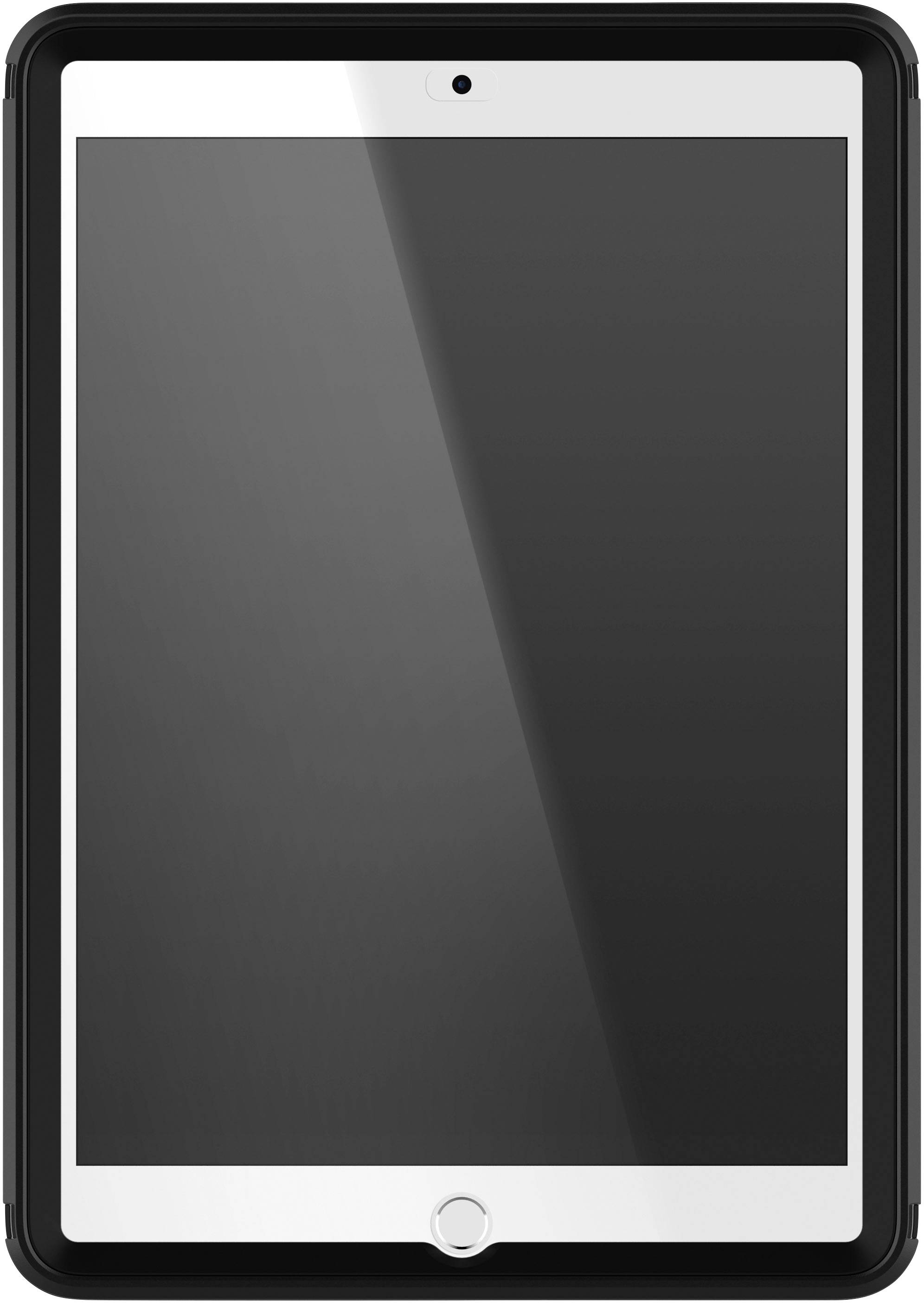 Ein schwarzes Tablet mit großem Display, umgeben von einem schmalen Rahmen. Die Vorderseite ist glatt und spiegelt leicht.
