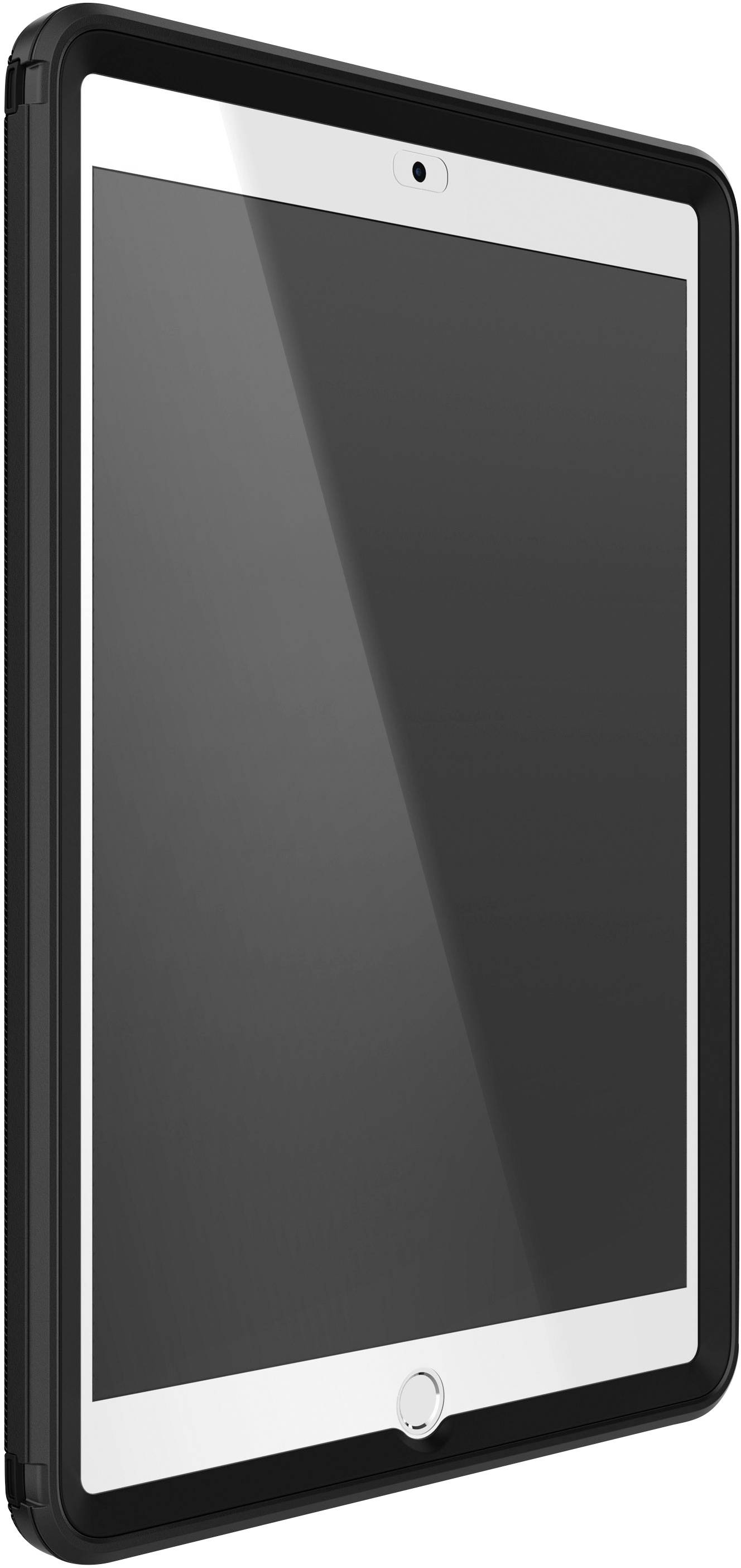 Ein schwarzes Tablet in einem Schutzcase mit sichtbarem Bildschirm in einer leicht schrägen Position.