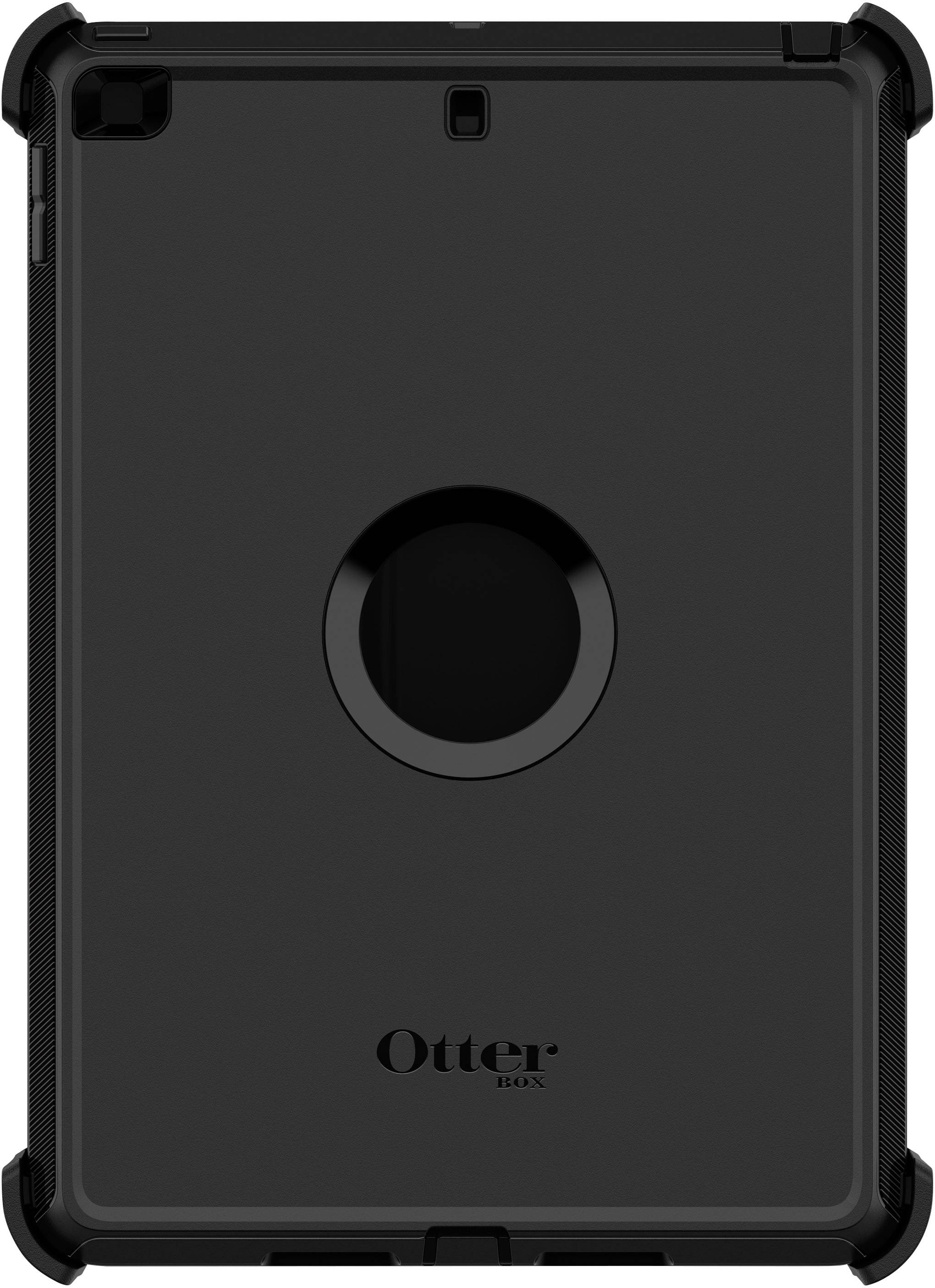 Schwarzes Otterbox-Tabletgehäuse aus Hartplastik mit kreisförmiger Aussparung in der Mitte.