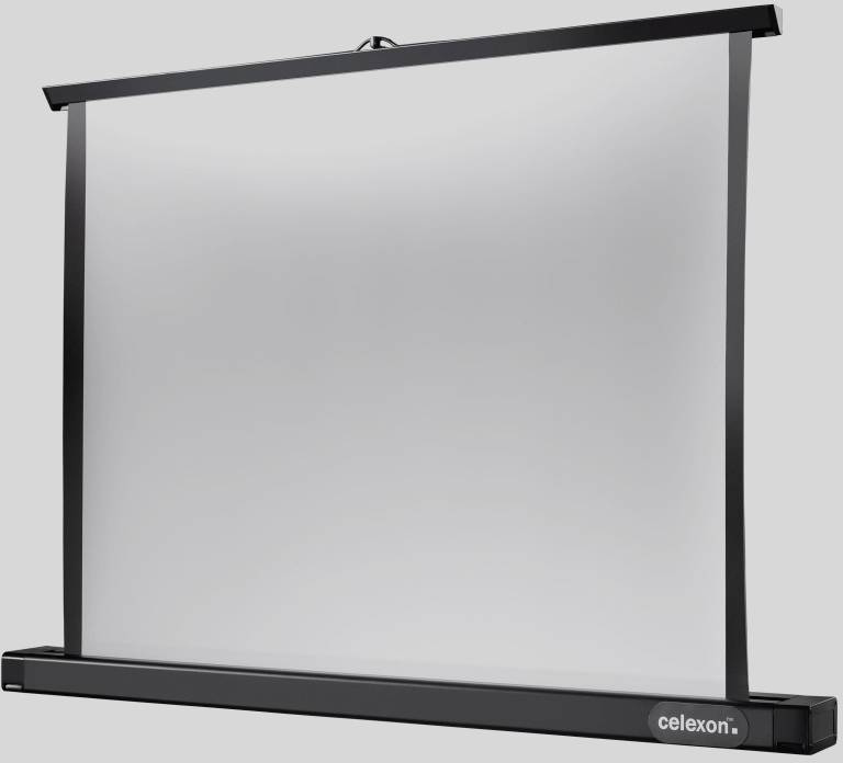 Leinwand von celexon mit einem stabilen Rahmen, häufig für Präsentationen oder Heimkino verwendet.