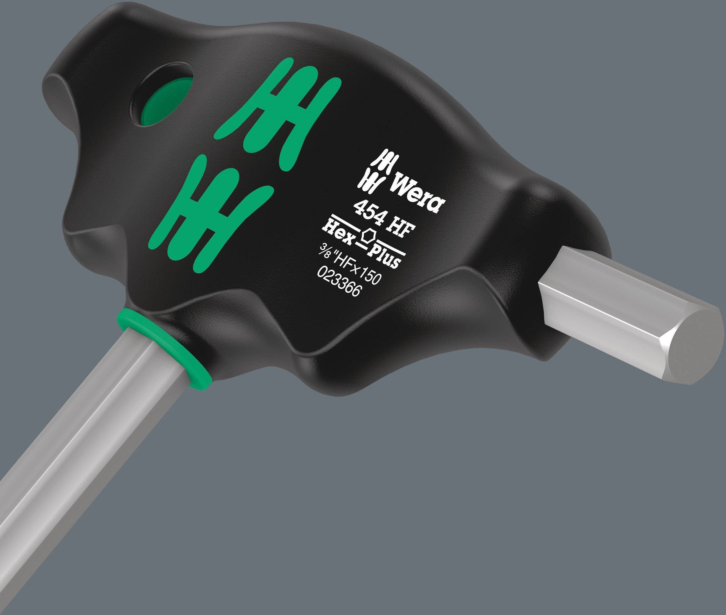 Wera 454 HF Hex-Plus Schraubendreher mit ergonomischem Griff und satiniertem Schaft, für verbesserten Halt und Drehmoment.