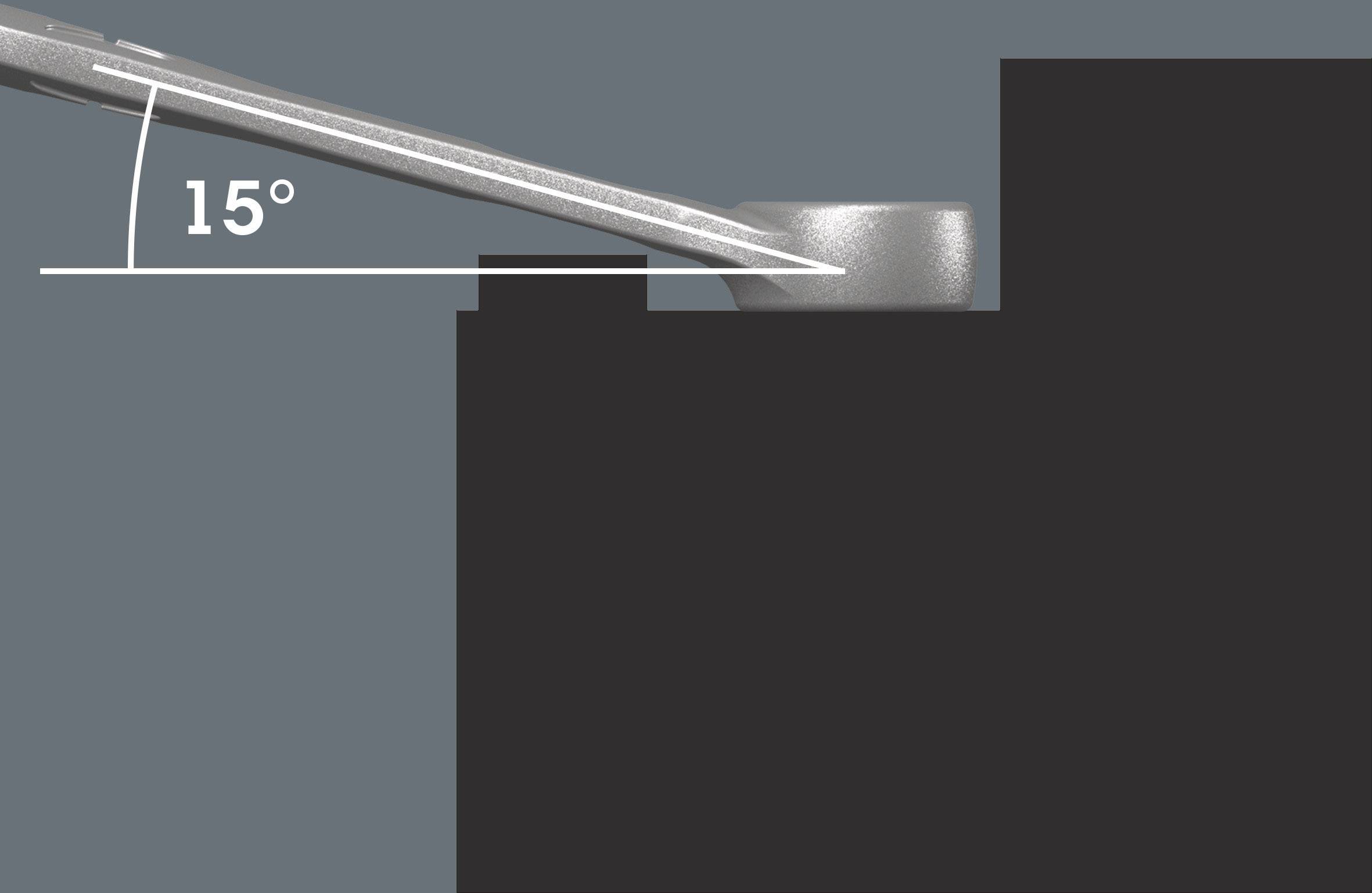 Illustration eines Werkzeugs auf einer geneigten Fläche, die einen Winkel von 15 Grad anzeigt.