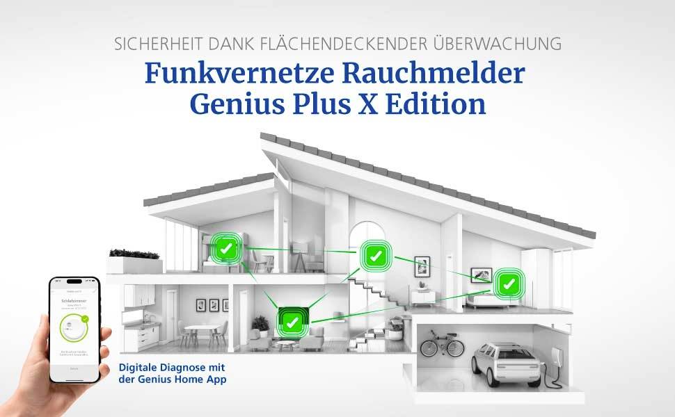 Hekatron Genius Plus X 2020 Funk-Rauchwarnmelder inkl. 10 Jahres-Batterie, auf Funk umrüstbar batteriebetrieben (Ø x H) 104mm