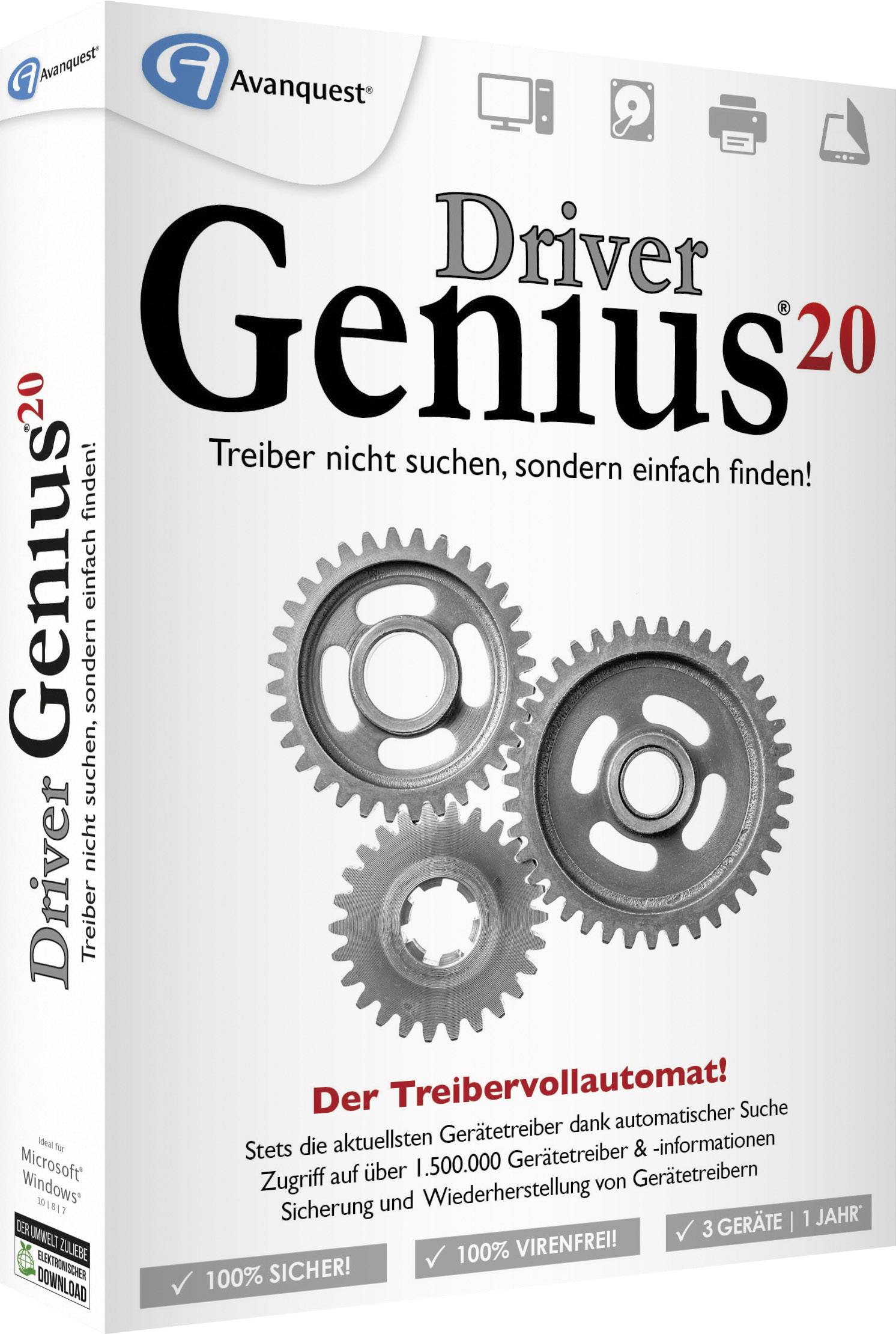 Avanquest Driver Genius 20 Jahreslizenz, 3 Lizenzen Windows Systemoptimierung