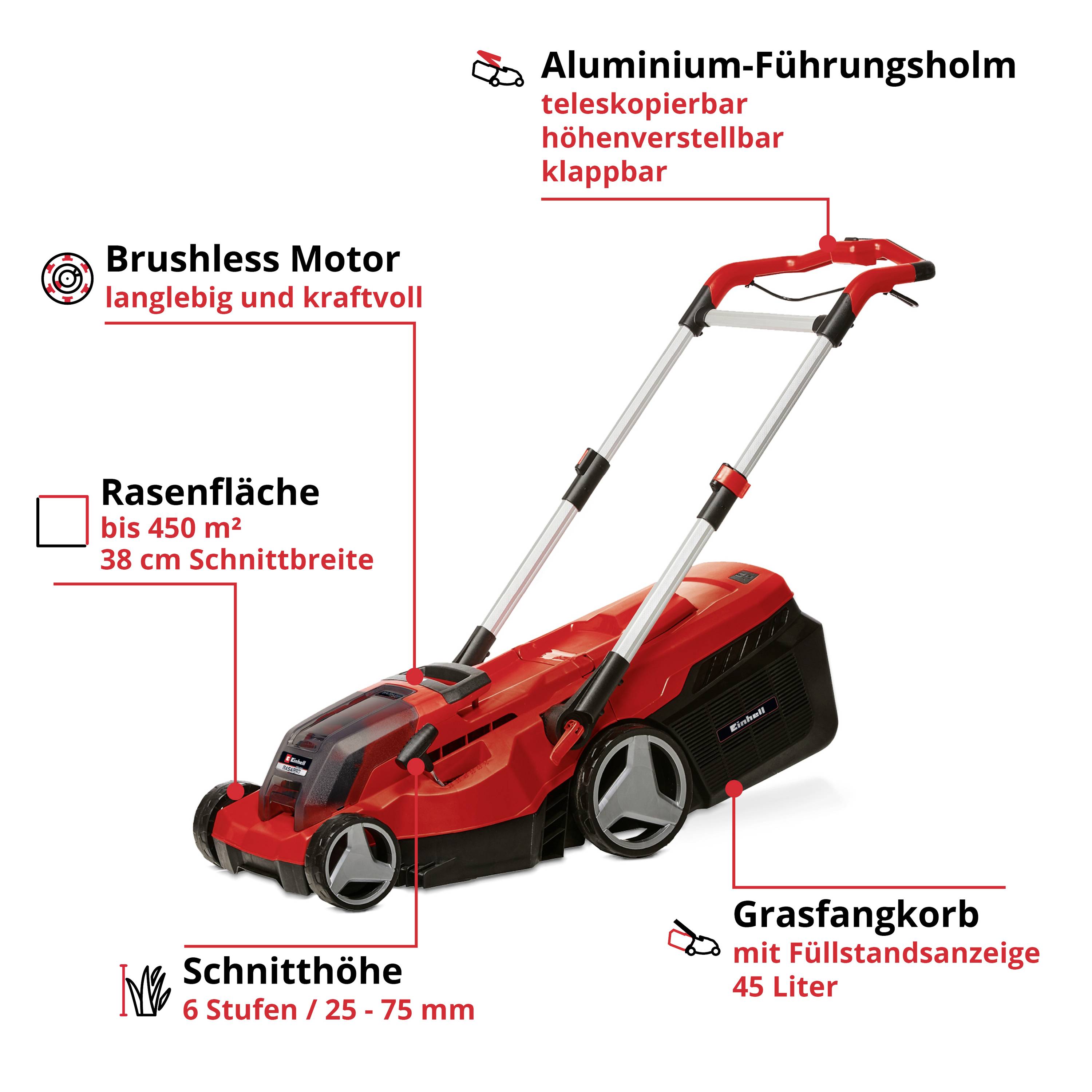 Einhell Professional RASARRO 36/38 (2x4 Ah) Akku Akku-Rasenmäher inkl. Akku, Mulchfunktion 2 x 18V Schnittbreite (max.) 38cm