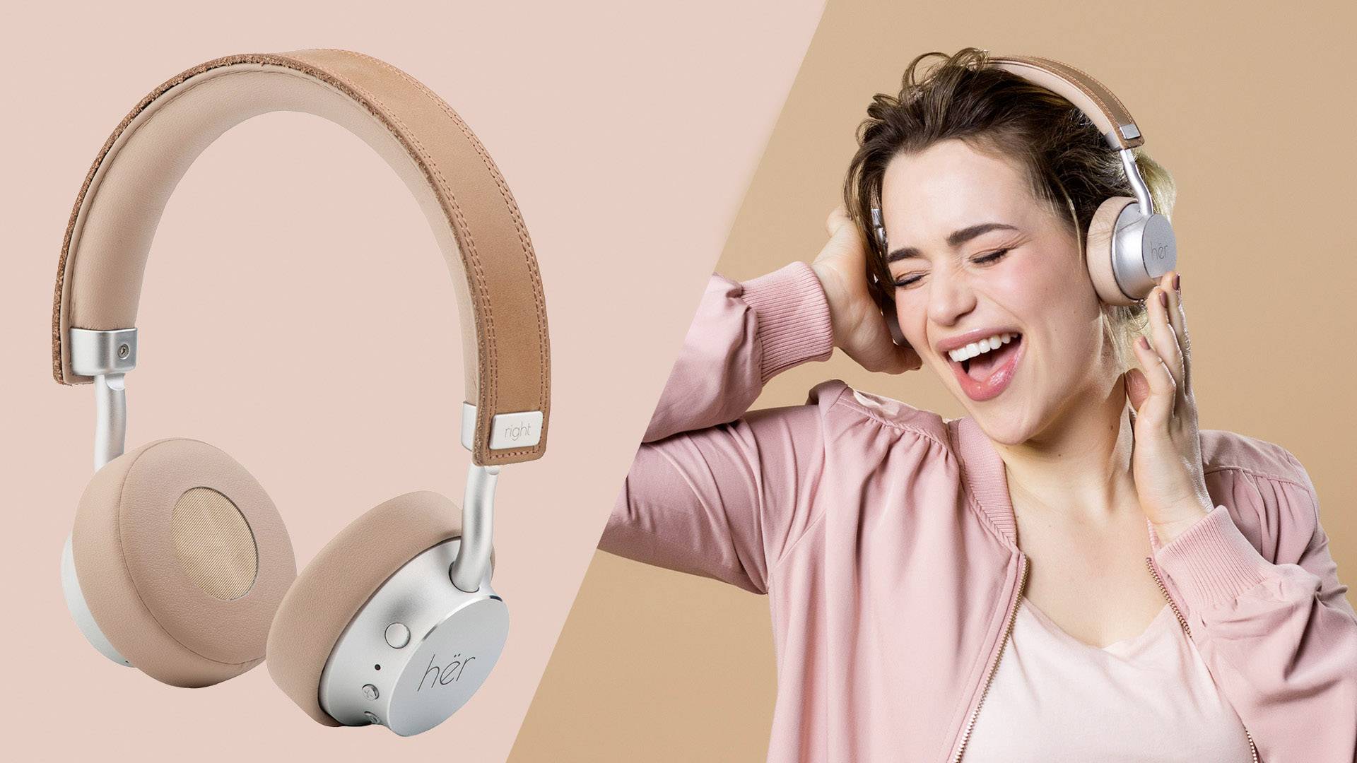 HER HF8 On Ear Headset Bluetooth®, kabelgebunden Beige, Silber Lautstärkeregelung