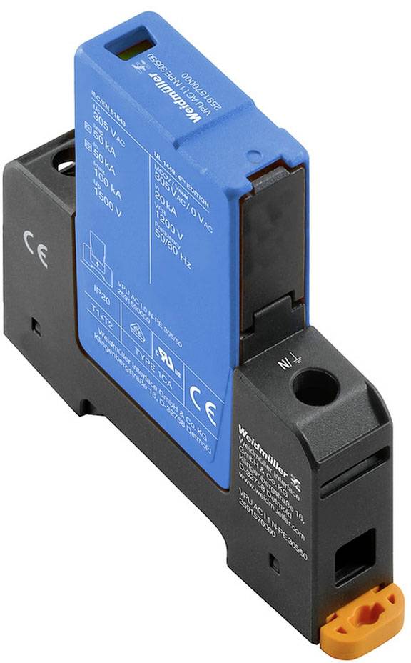 Elektronische Schaltsteckdose mit blauer Oberseite und schwarzer Basis, Markenname und technische Spezifikationen in Weiß aufgedruckt.