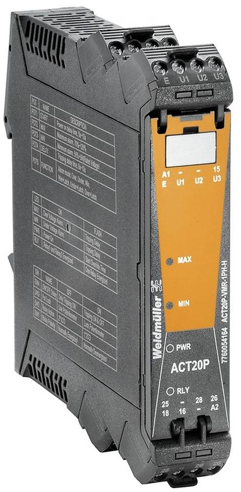'Signalwandler ACT20P' von Weidmüller, zur Umwandlung von Signalen in der industriellen Automatisierung, DIN-Schienenmontage.