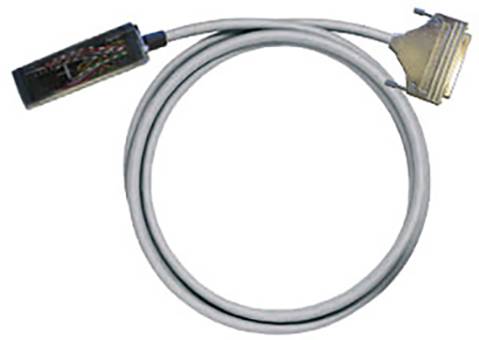 Graues Kabel mit einem rechteckigen und einem trapezförmigen Stecker an den Enden, geeignet für technische Geräteanschlüsse.