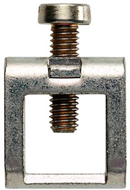 Metallschraubklemme: Eine rechteckige, silberfarbene Klemme mit brauner Schraube, verwendet zur Befestigung in Elektrik oder Metallarbeiten.