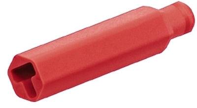 Ein roter Kunststoffdübel in zylindrischer Form, häufig verwendet für sichere Verankerung in Wänden.