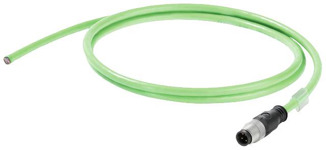 Grünes Kabel mit schwarzem Stecker an einem Ende.