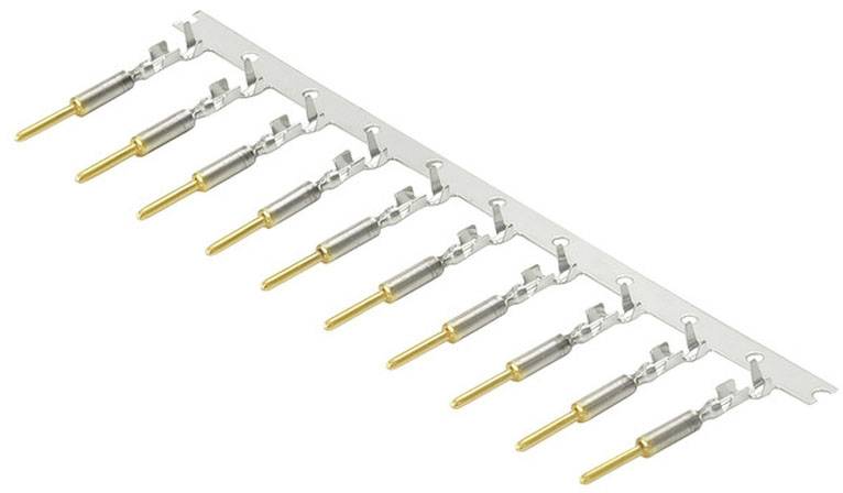 Metallkamm mit goldfarbenen Steckverbindern für elektronische Anwendungen.