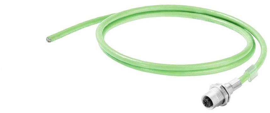 Grünes Kabel mit Metallstecker, meist verwendet für industrielle elektronische Verbindungen.