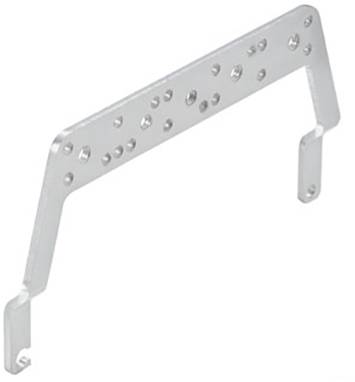 Metallene Halterung mit mehreren Löchern und zwei Hakenenden. Sie wird wahrscheinlich für die Montage oder Befestigung verwendet.