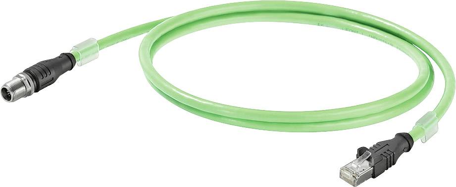 Grünes Ethernet-Kabel mit RJ45- und Rundsteckeranschluss, geeignet für Netzwerkverbindungen und industrielle Anwendungen.