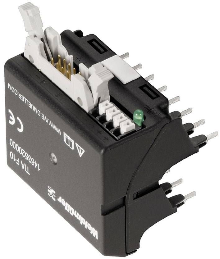 Schwarzer elektronischer Steckverbinder mit mehreren Pins und weißen Hebeln, verwendet in industriellen Anwendungen, mit der Aufschrift 'Wieland Electric'.
