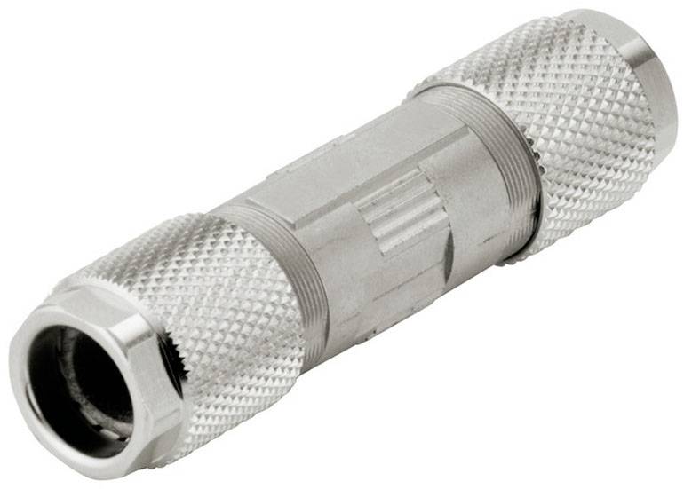 Metallverbinder mit geriffelter Oberfläche und zylindrischer Form, geeignet zum Verbinden von Kabeln in technischen Anwendungen.