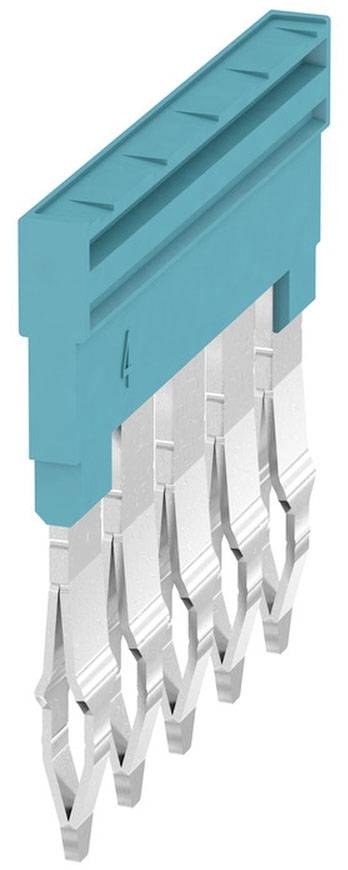 Ein blauer Steckverbinder mit sechs Metallstiften.