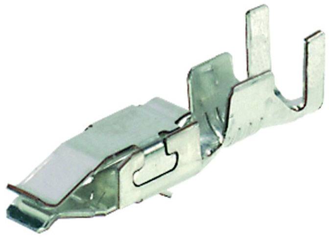 Ein Metallstecker, typischerweise verwendet in elektrischen Anschlüssen, mit rechteckigem Querschnitt und mehreren Befestigungselementen.