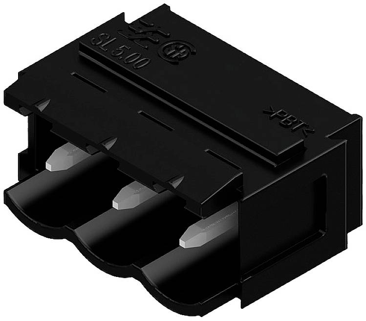 Dreipoliger schwarzer Stecker mit vertikalen Eingängen, Aufschrift 'SL 500' auf der Oberseite, Kunststoffgehäuse.