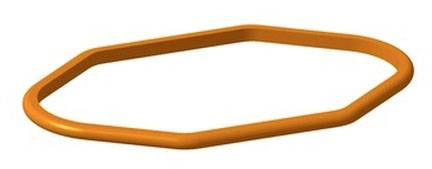 Ein orangefarbener, sechseckiger Gummidichtring, der auf einem weißen Hintergrund liegt.