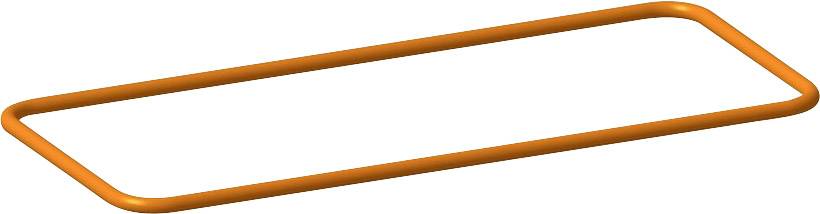 Ein rechteckiger, orangefarbener Draht, der zu einem geschlossenen Rahmen gebogen ist, dargestellt auf weißem Hintergrund.