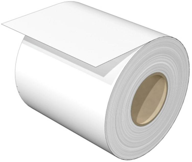 Eine große weiße Papierrolle mit einem leicht abstehenden Blatt.