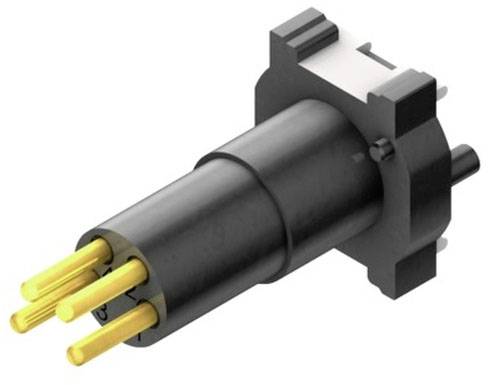 Stecker mit mehreren goldenen Kontakten und schwarzem Gehäuse. Verwendet in elektrischen Verbindungen zur Strom- und Datenübertragung.