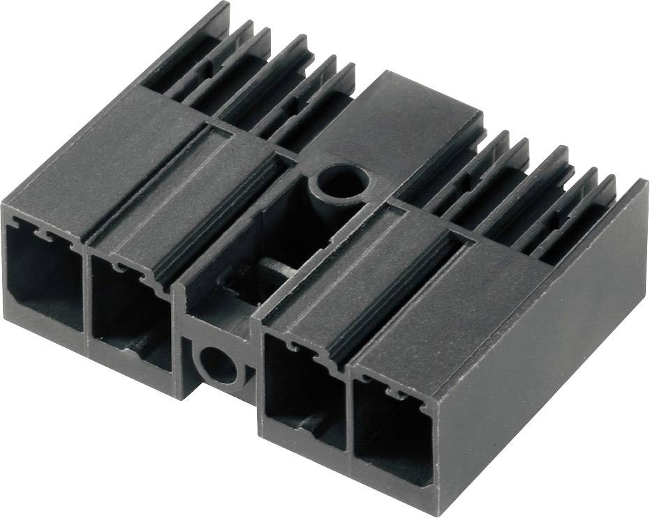 Kunststoffstecker mit mehreren Öffnungen und zentralem Befestigungsloch, typisch für elektronische Verbindungen.