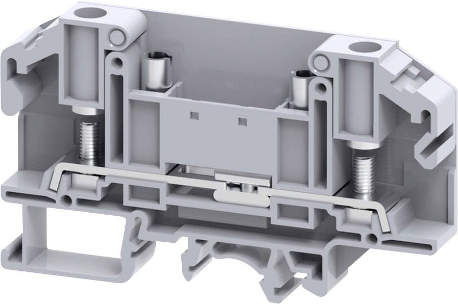 Abbildung eines grauen, modularen Kabelanschlusses. Das Design zeigt integrierte Schraubanschlüsse und Führungsrillen.