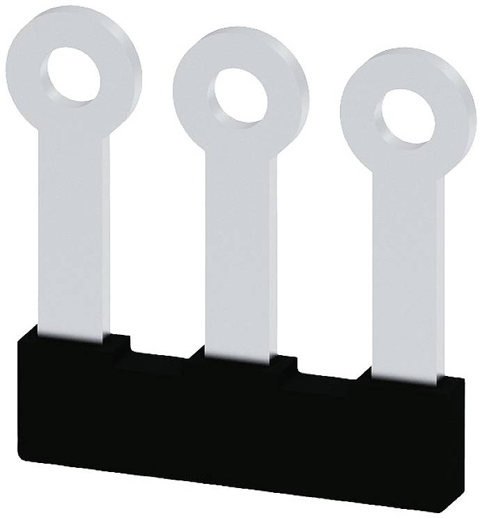 Illustration eines elektrischen Steckverbinders mit drei metallischen Kontakten, die aus einer schwarzen Basis herausragen.